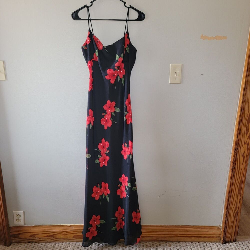 Betsy And Adam Womens Maxi Dress Size 8 Y2K Floral Fitted Rhinestones Retro Prom
